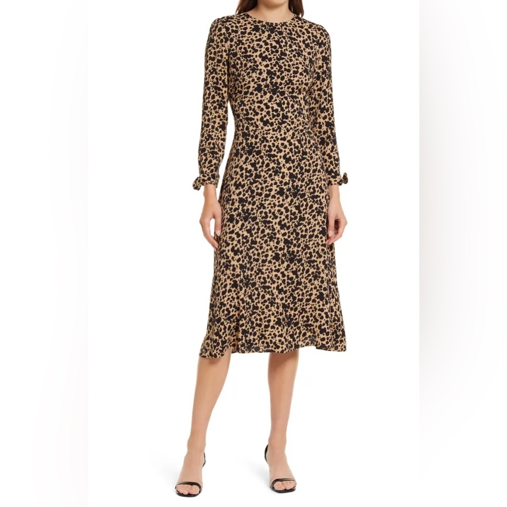 Reformation Port-Spot Leopard Print Midi Dress, Size 10
